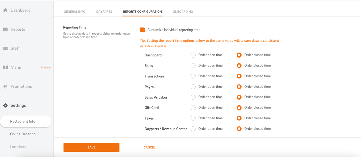 CAKE Dashboard: Reporting Time